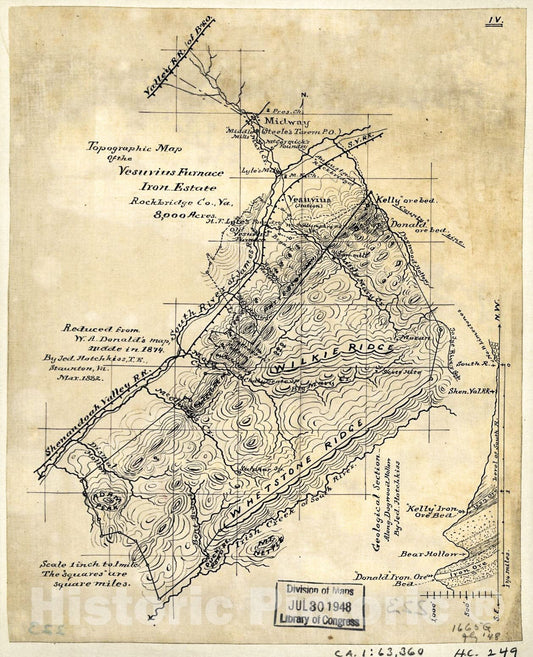 Historic 1882 Map - Topographic map of The Vesuvius Furnace Iron Estate, Rockbridge Co, Va, 8,000 Acres