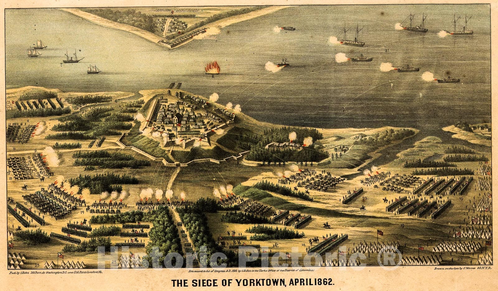 Historic 1862 Map - The Siege of Yorktown, April 1862