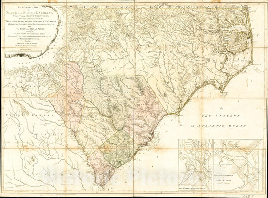 Historic 1775 Map - an Accurate map of North and South Carolina with Their Indian Frontiers, shewing in a Distinct Manner All The Mountains, Rivers, swamps, 2
