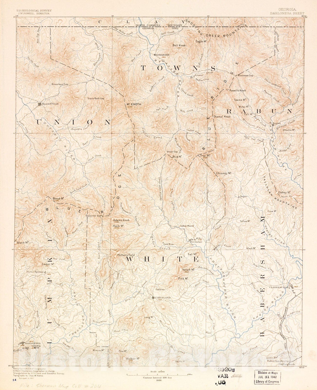 Historic 1886 Map - Georgia, Dahlonega Sheet