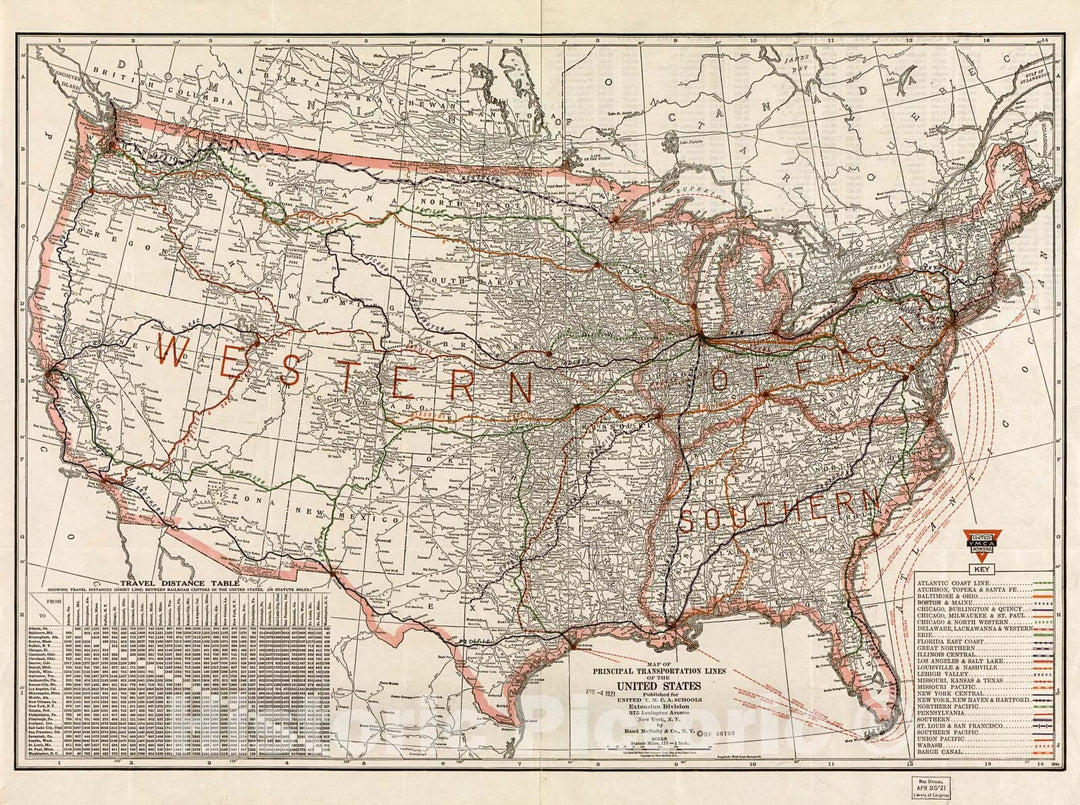 Historic 1921 Map - Map of Principal Transportation Lines of The United States