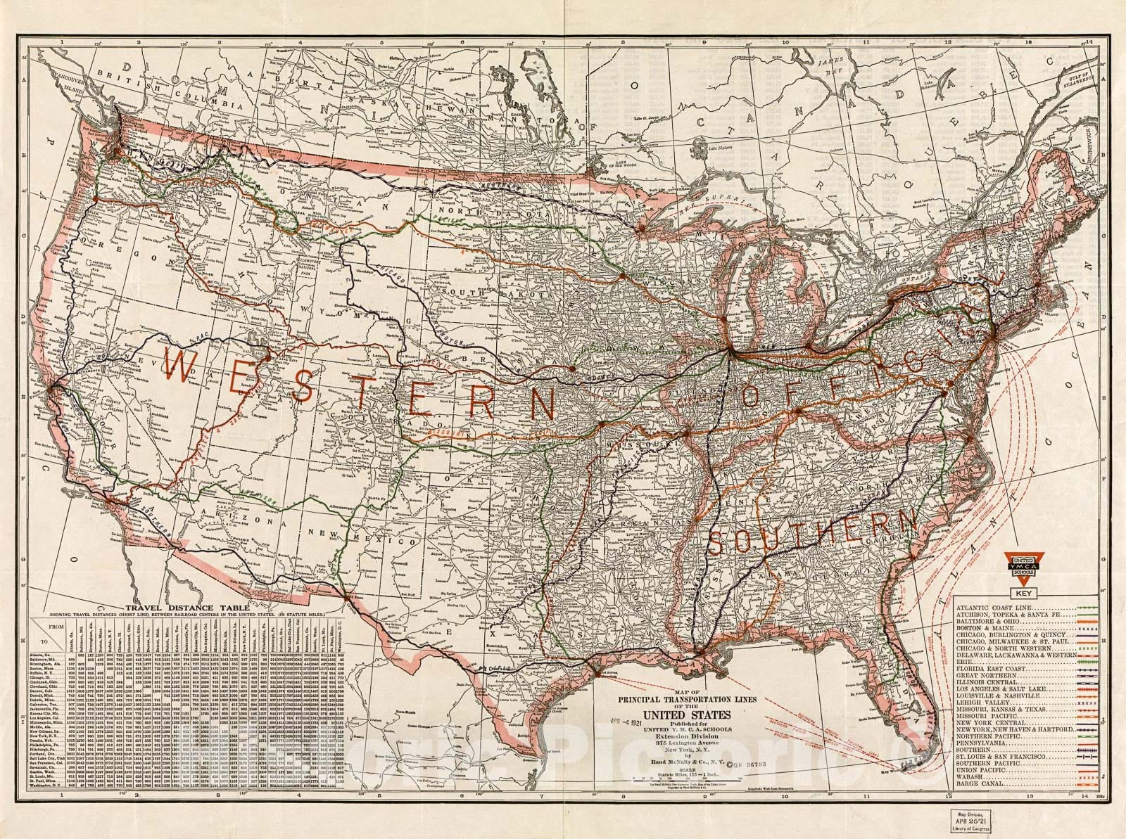 Historic 1921 Map - Map of Principal Transportation Lines of The United States
