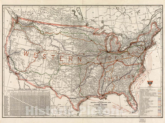 Historic 1921 Map - Map of Principal Transportation Lines of The United States
