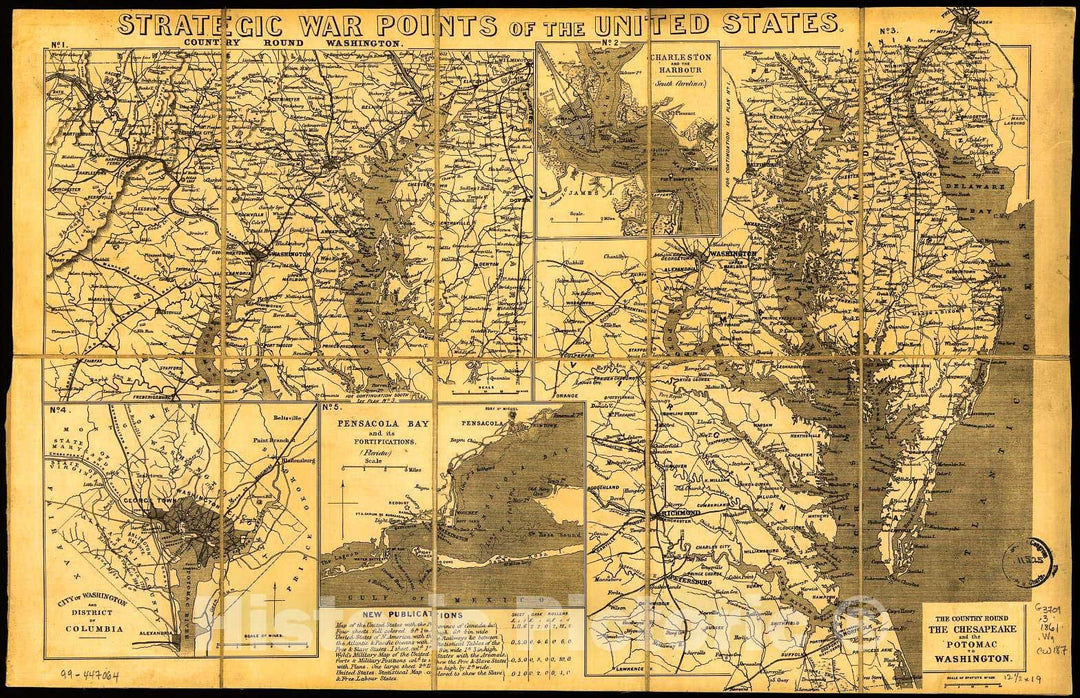 Historic 1861 Map - Strategic war Points of The United States.