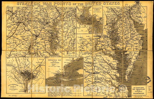 Historic 1861 Map - Strategic war Points of The United States.