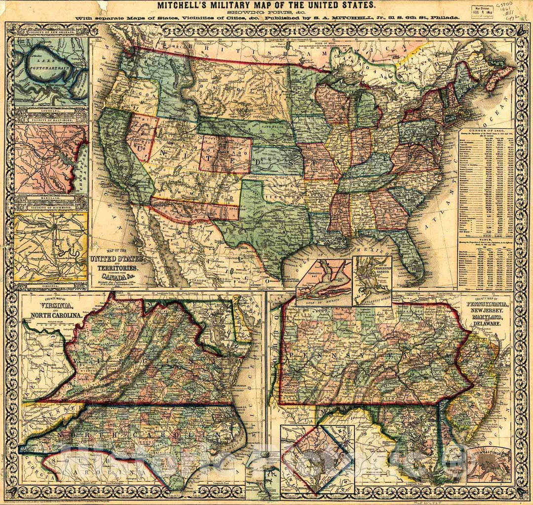 Historic 1861 Map - Map of The United States, and Territories.