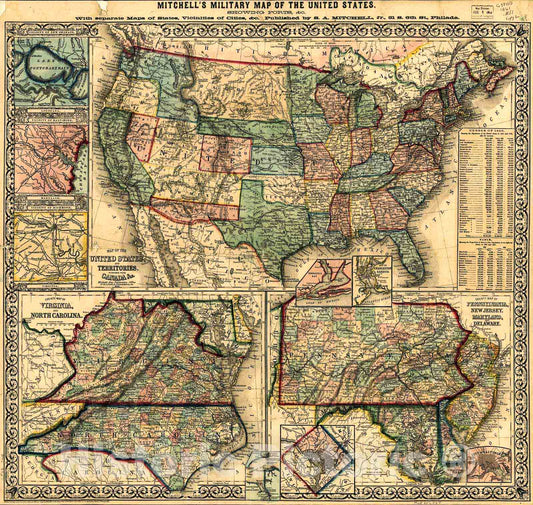 Historic 1861 Map - Map of The United States, and Territories.