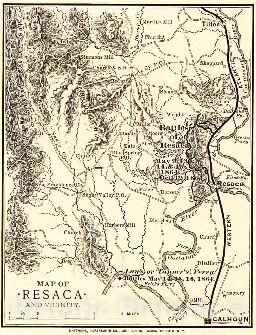 Historic 1864 Map - Map of Resaca and Vicinity. 1864