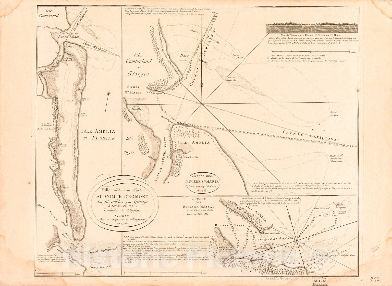 Historic 1778 Map - Isle Amelia en Floride.