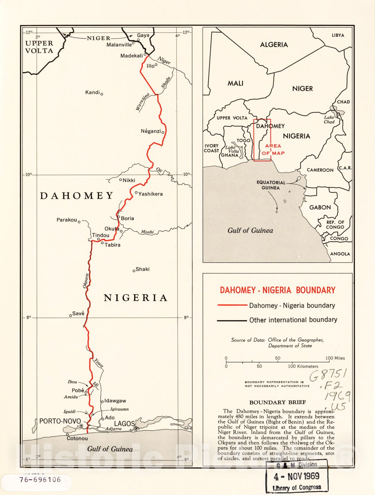 Historic 1969 Map - Dahomey-Nigeria Boundary.