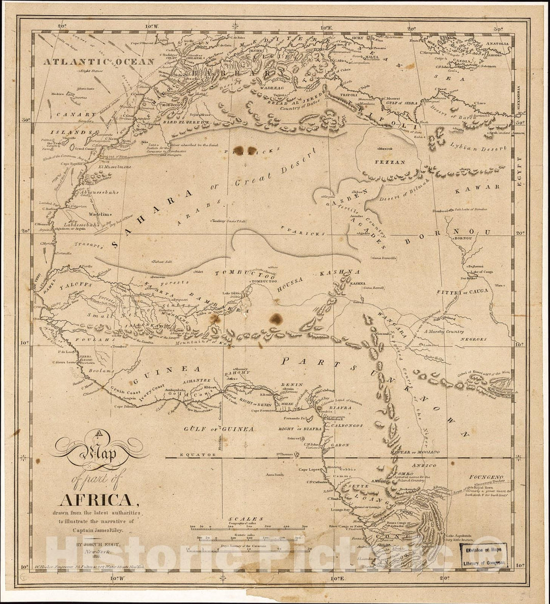 Historic 1816 Map - A Map of Part of Africa : Drawn by The Latest Authorities to illustrate The Narrative of Captain James Riley