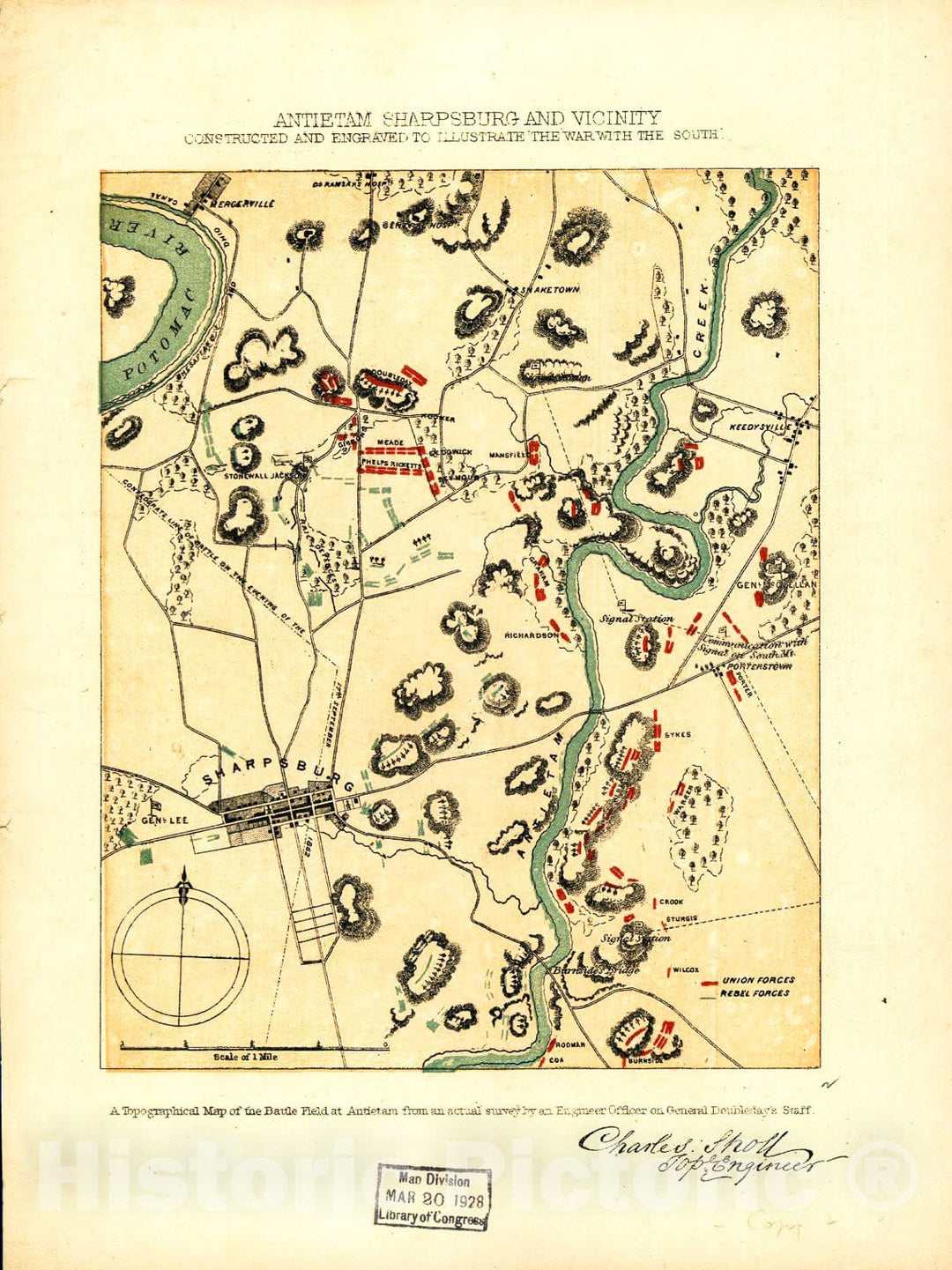 Historic 1864 Map - Antietam Sharpsburg and Vicinity. Constructed and Engraved to illustrate;The war with The South;