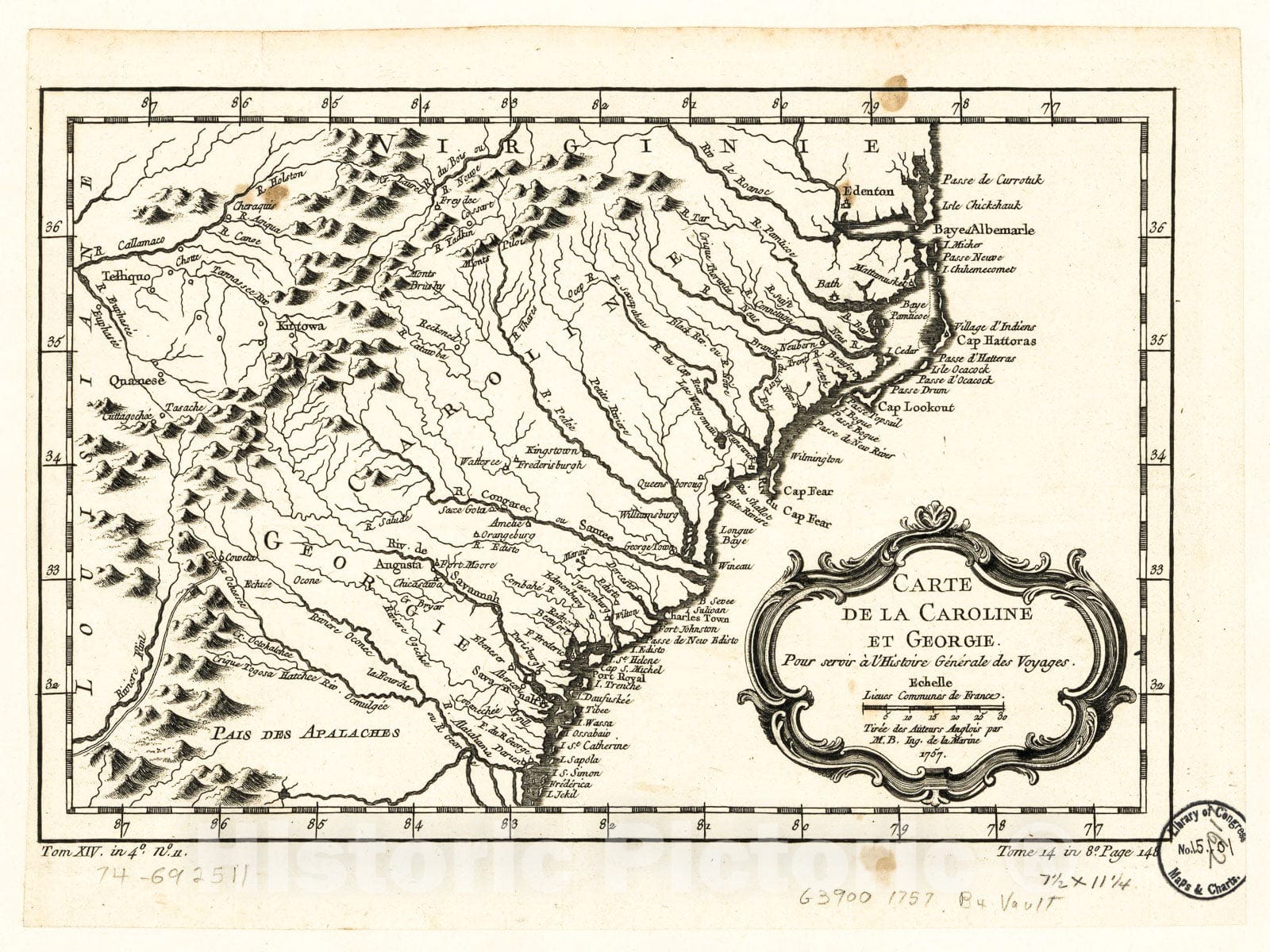 Historic 1780 Map - Carte de la Caroline et Georgie.