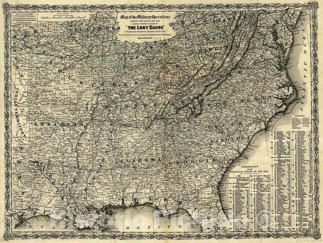 Historic 1867 Map - Map of The Military Operations During The war of 1861-1865 Designed expressly to accompany;The Lost Cause; a Standard Southern History of The war.