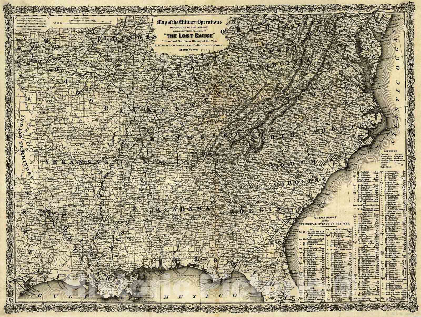 Historic 1867 Map - Map of The Military Operations During The war of 1861-1865 Designed expressly to accompany;The Lost Cause; a Standard Southern History of The war.