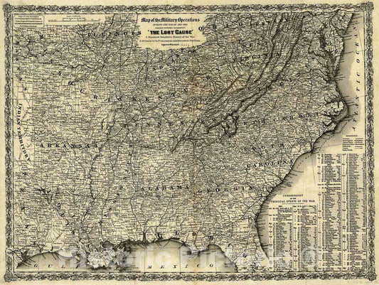Historic 1867 Map - Map of The Military Operations During The war of 1861-1865 Designed expressly to accompany;The Lost Cause; a Standard Southern History of The war.