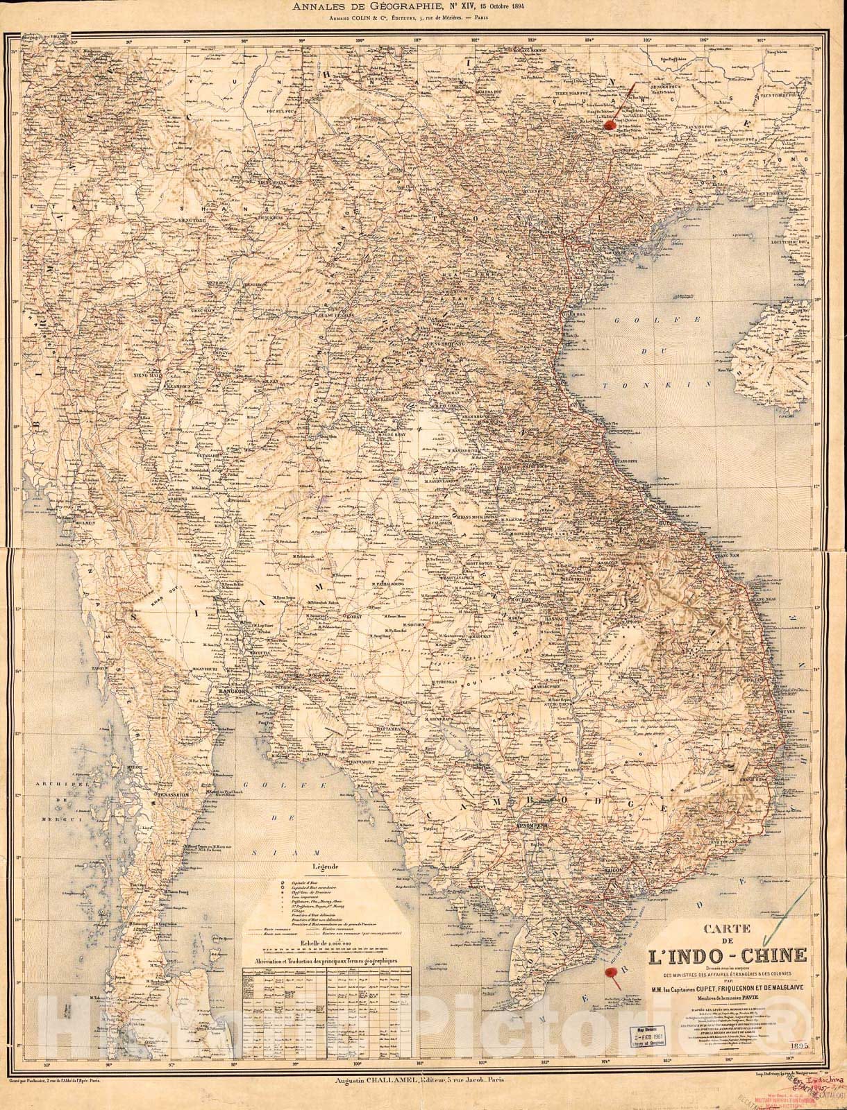 Historic 1895 Map - Carte de l'Indo-Chine