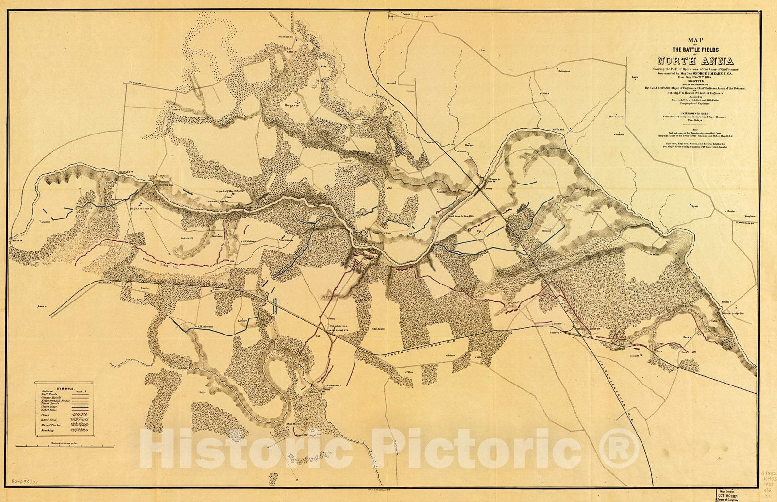 Historic 1864-1865 Map - Map of The Battle Fields of North Anna, from May 3D to 27th, 1864