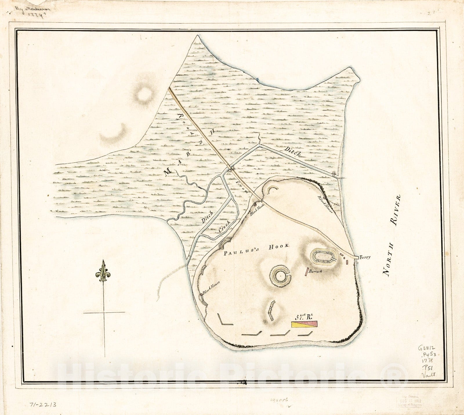 Historic 1778 Map - Plan of Paulus's Hook and fortifications. 2