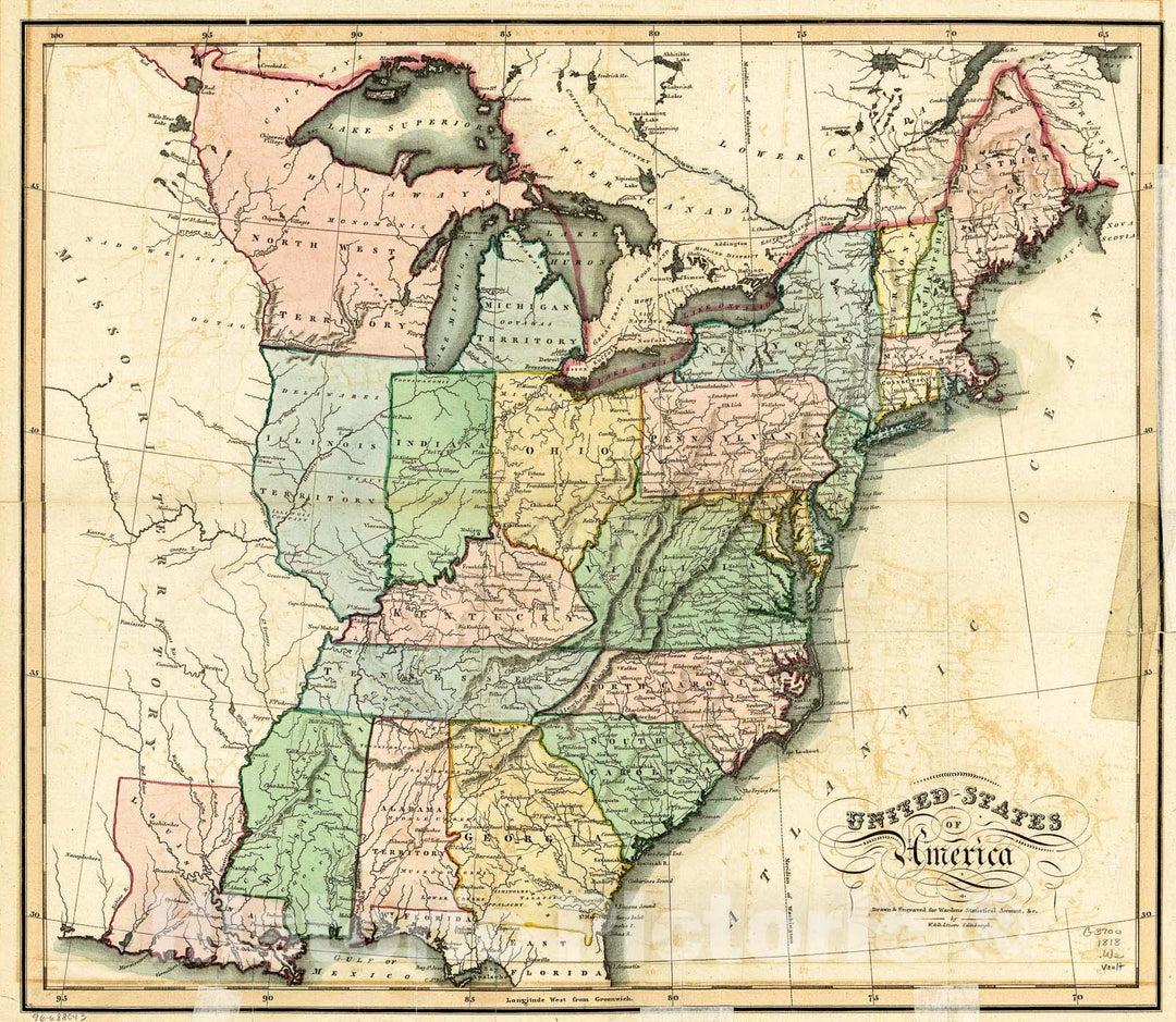 Historic 1818 Map - United States of America 2