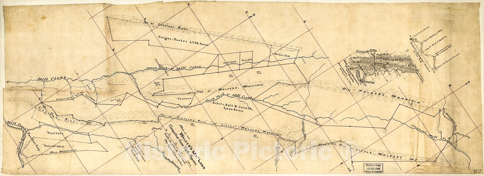 Historic 1879 Map - Map of Walker's MTN. Land