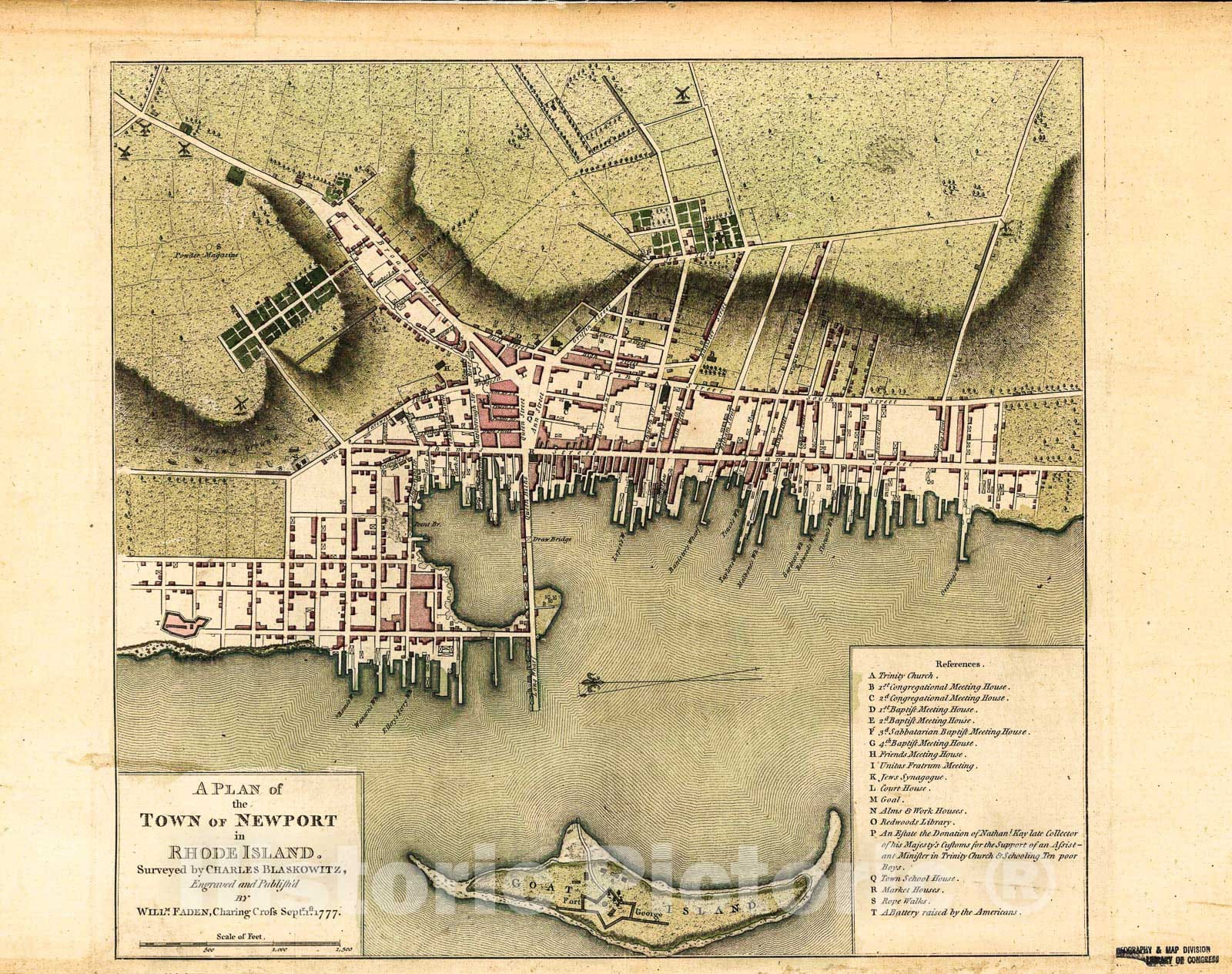Historic 1777 Map - A Plan of The Town of Newport in Rhode Island. 2