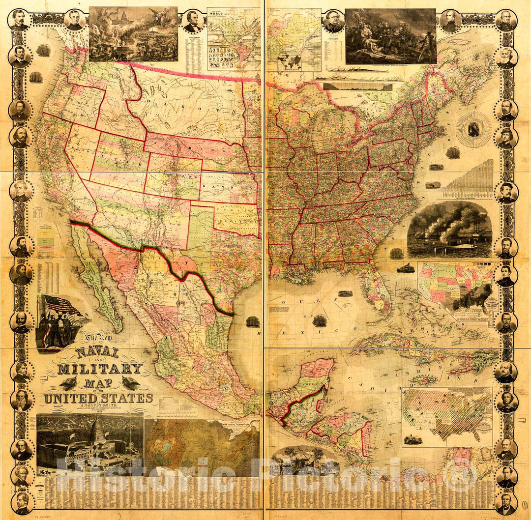 Historic 1862 Map - The New Naval and Military map of The United States