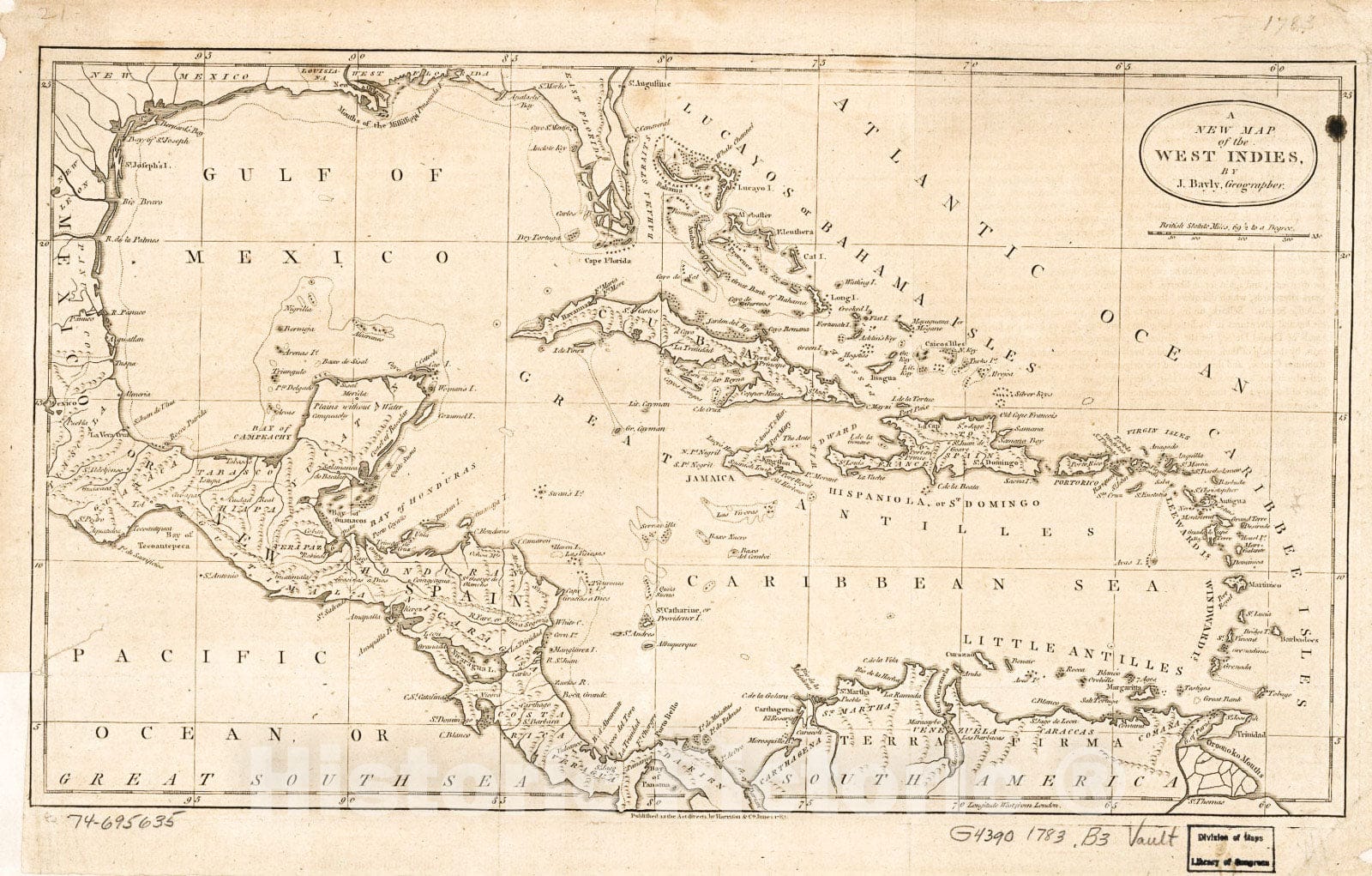 Historic 1783 Map - A New map of The West Indies,