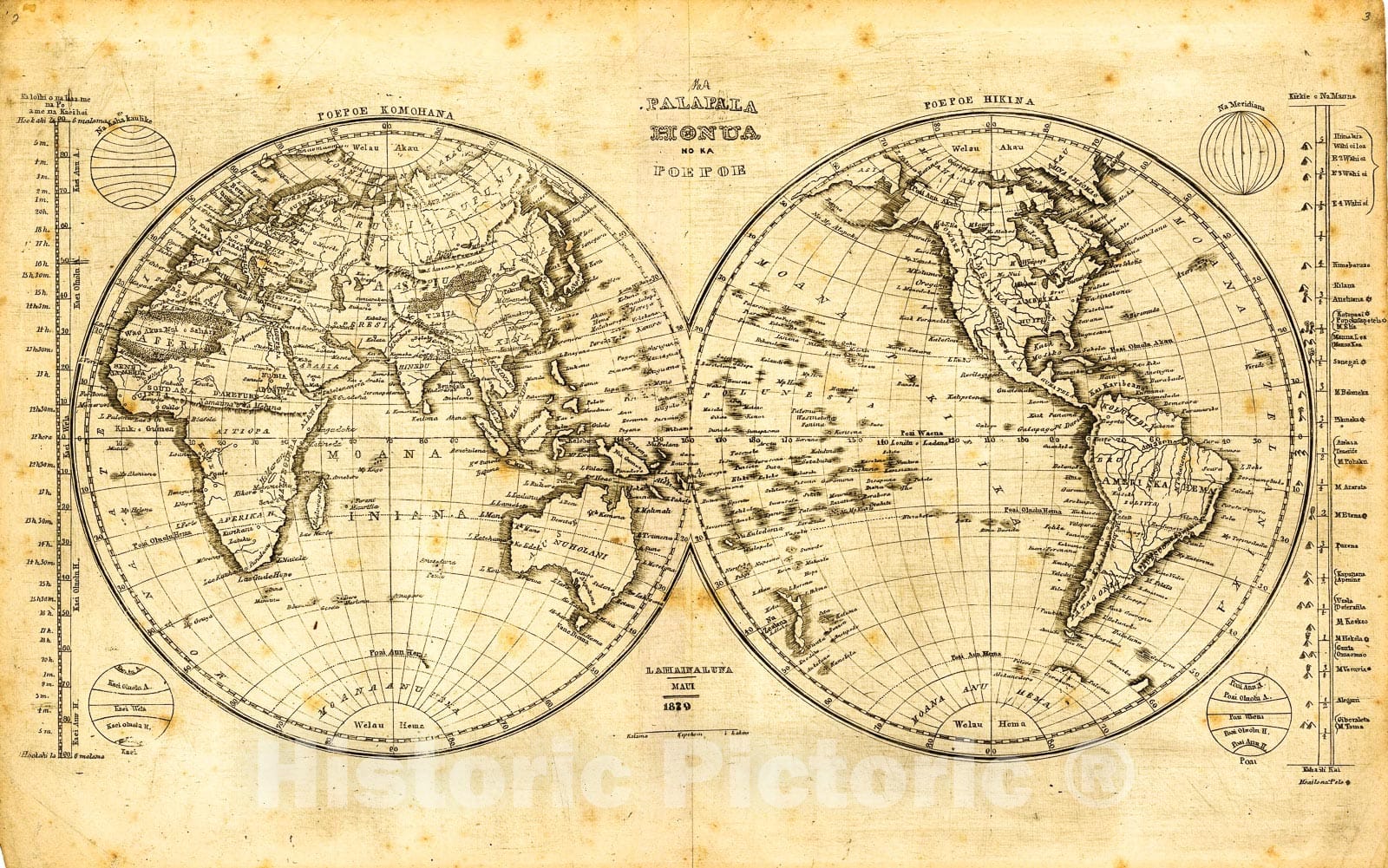 Historic 1840 Map - He mau palapala aina, a me na niele e PILI ana. Hookahi ke pai ana.
