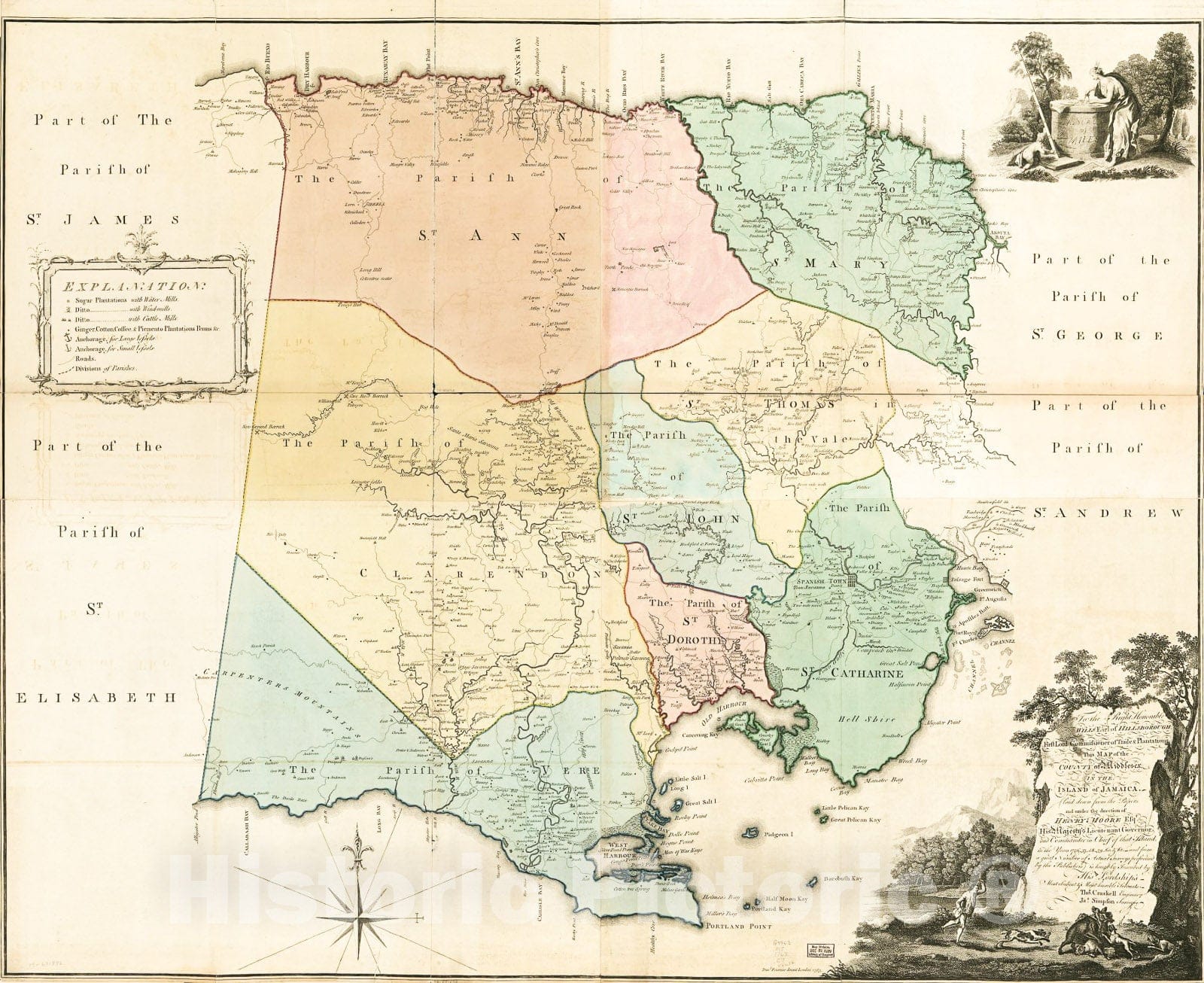 Historic 1763 Map - This map of The County of Middlesex in The Island of Jamaica
