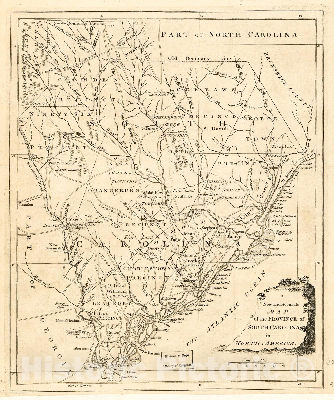 Historic 1779 Map - A New and Accurate map of The Province of South Carolina in North America.