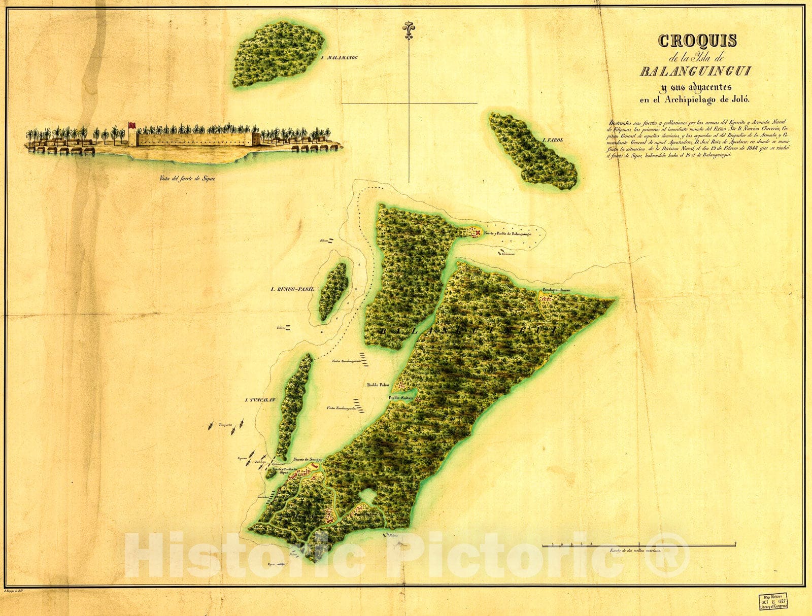 Historic 1848 Map - Croquis de la Ysla de Balanguingui y sus adyacentes en el Archipielago de Jolo