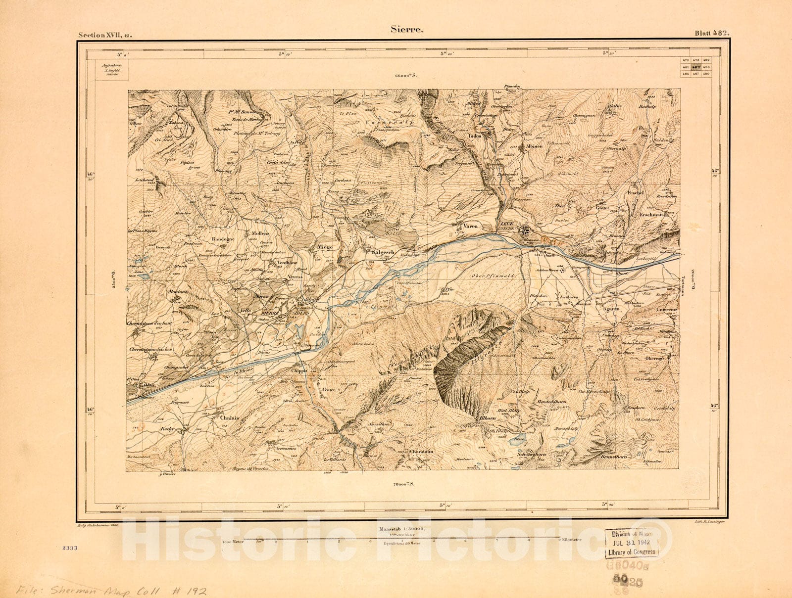 Historic 1886 Map - Sierre