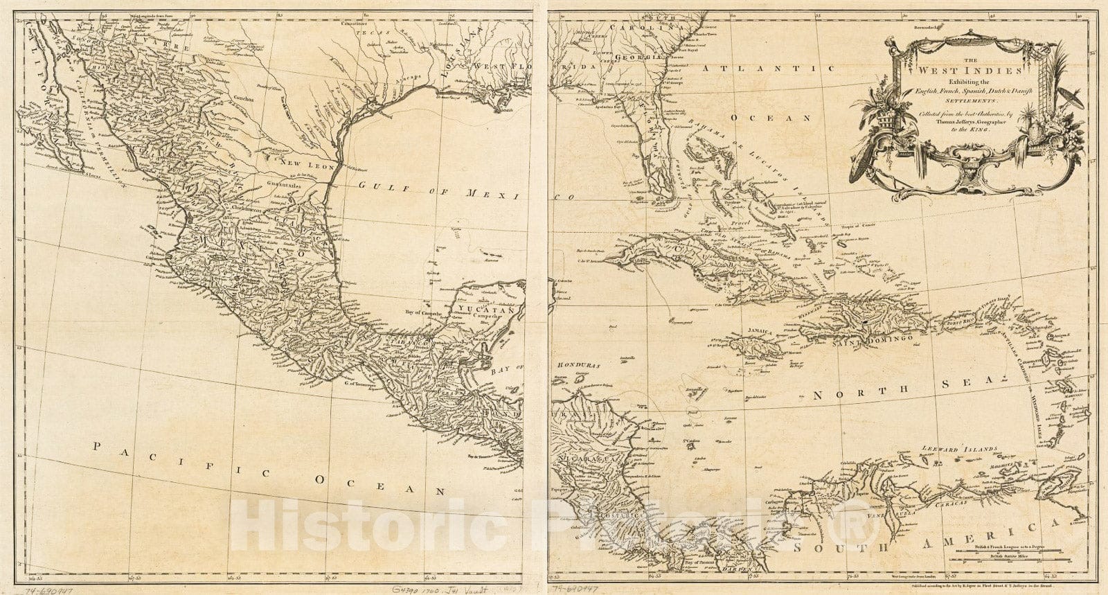 Historic 1760 Map - The West Indies exhibiting The English, French, Spanish, Dutch & Danish settlements.