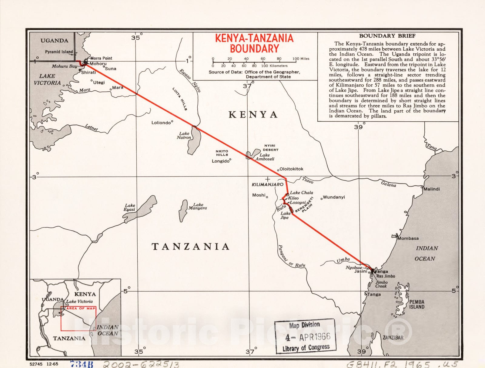 Historic 1965 Map - Kenya-Tanzania Boundary.