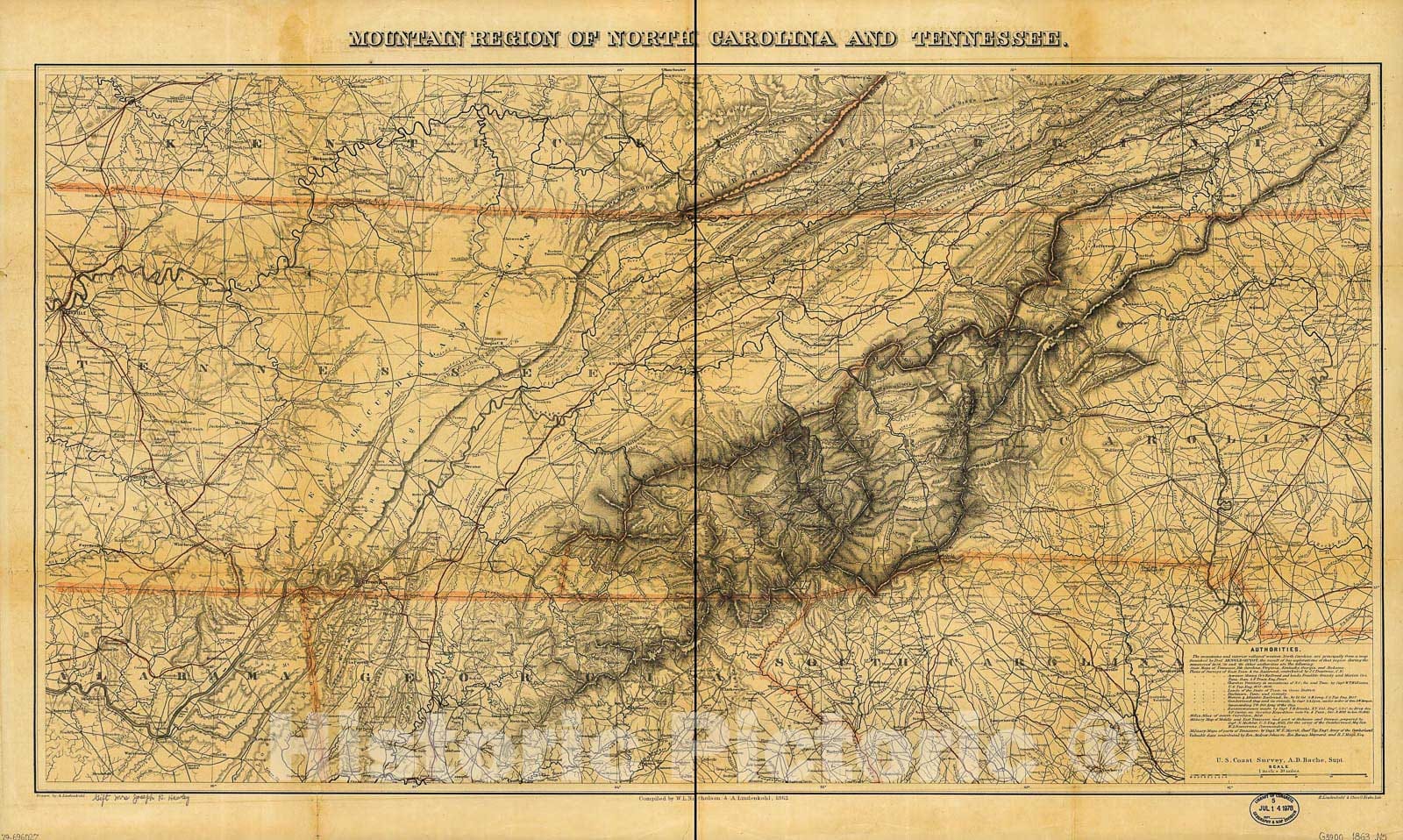 Historic 1863 Map - Mountain Region of North Carolina and Tennessee 1