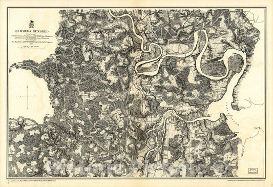 Historic 1867 Map - Bermuda Hundred. 1864-1865