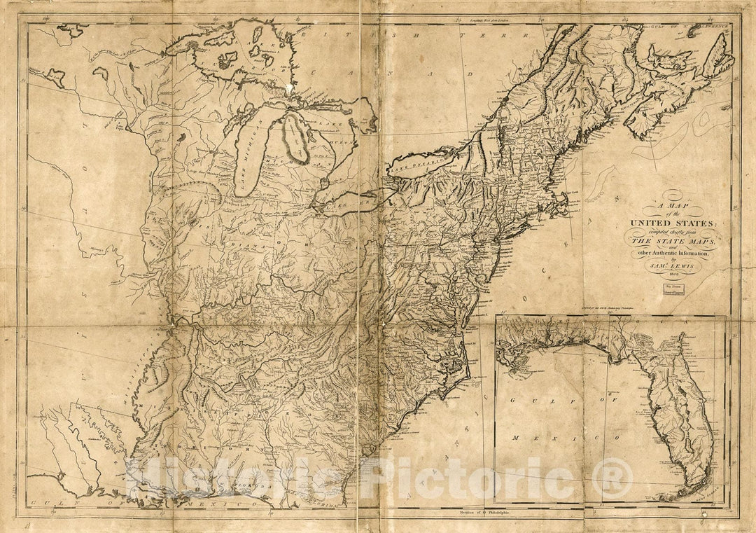 Historic 1809 Map - A map of The United States : compiled chiefly from The State maps and Other Authentic Information