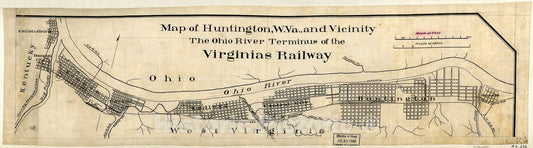Historic 1880 Map - Map of Huntington, W. Va, and Vicinity, The Ohio River Terminus of The Virginias Railway.