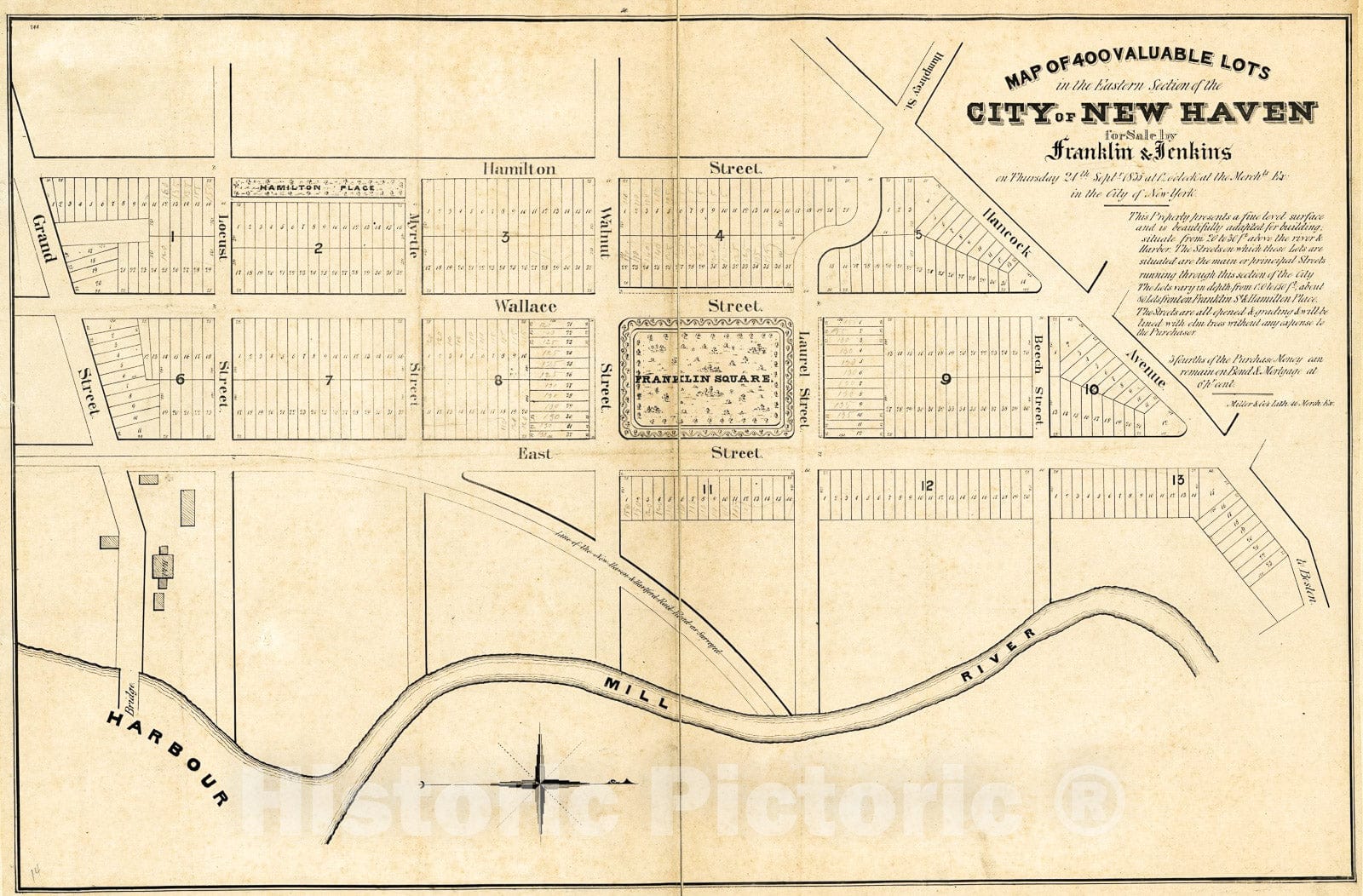 Historic 1835 Map - Map of 400 Valuable Lots in The Eastern Section of The City of New Haven : for Sale by Franklin & Jenkins on Thursday 24th Septr. 1835 at 12 o'clock at The Merchts. Ex.