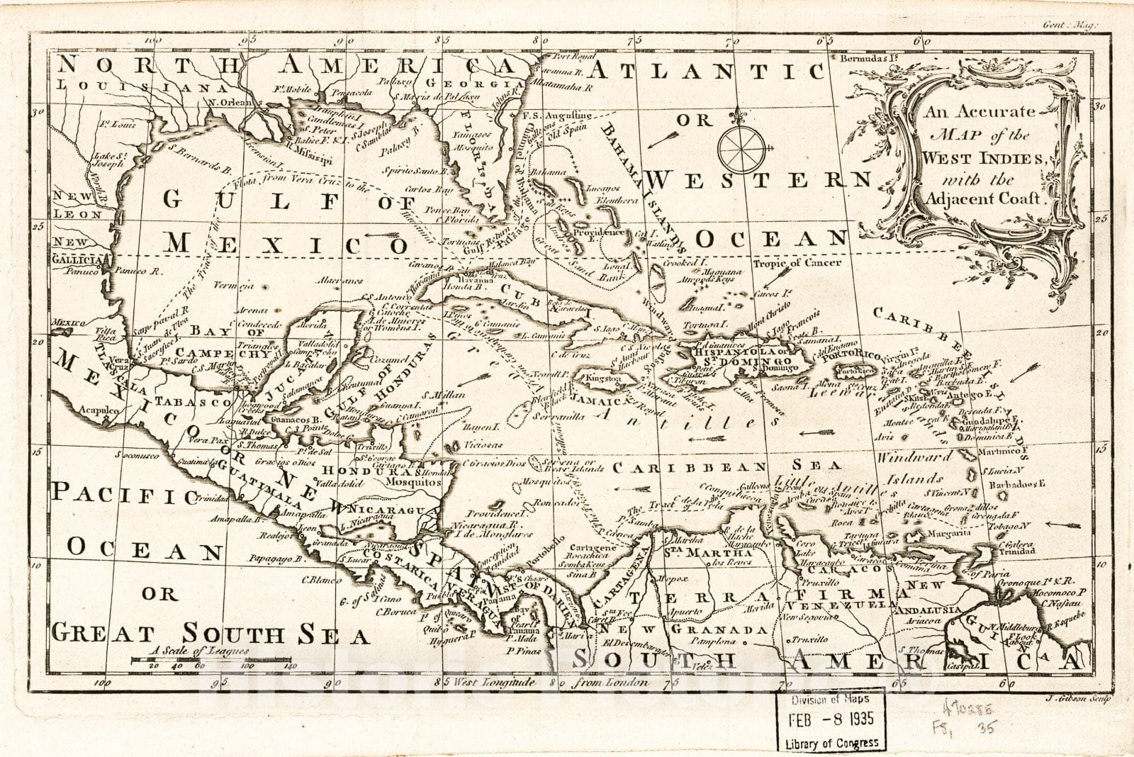 Historic 1762 Map - an Accurate map of The West Indies with The Adjacent Coast
