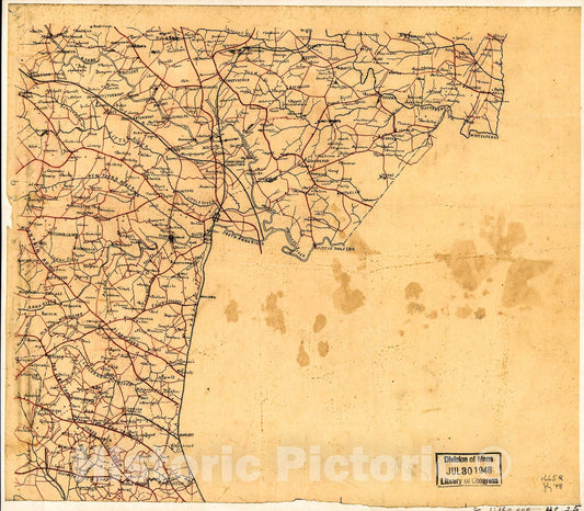 Historic 1860 Map - Map of Parts of Caroline, Hanover, and Henrico Counties, Va, west of The Mattaponi River and The Richmond, Fredericksburg, and Potomac Railroad