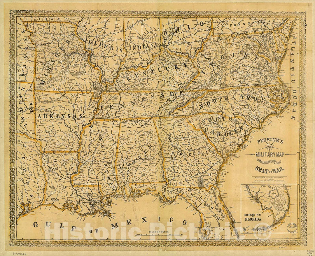 Historic 1862 Map - Perrine's New Military map Illustrating The seat of war : Southern U.S.