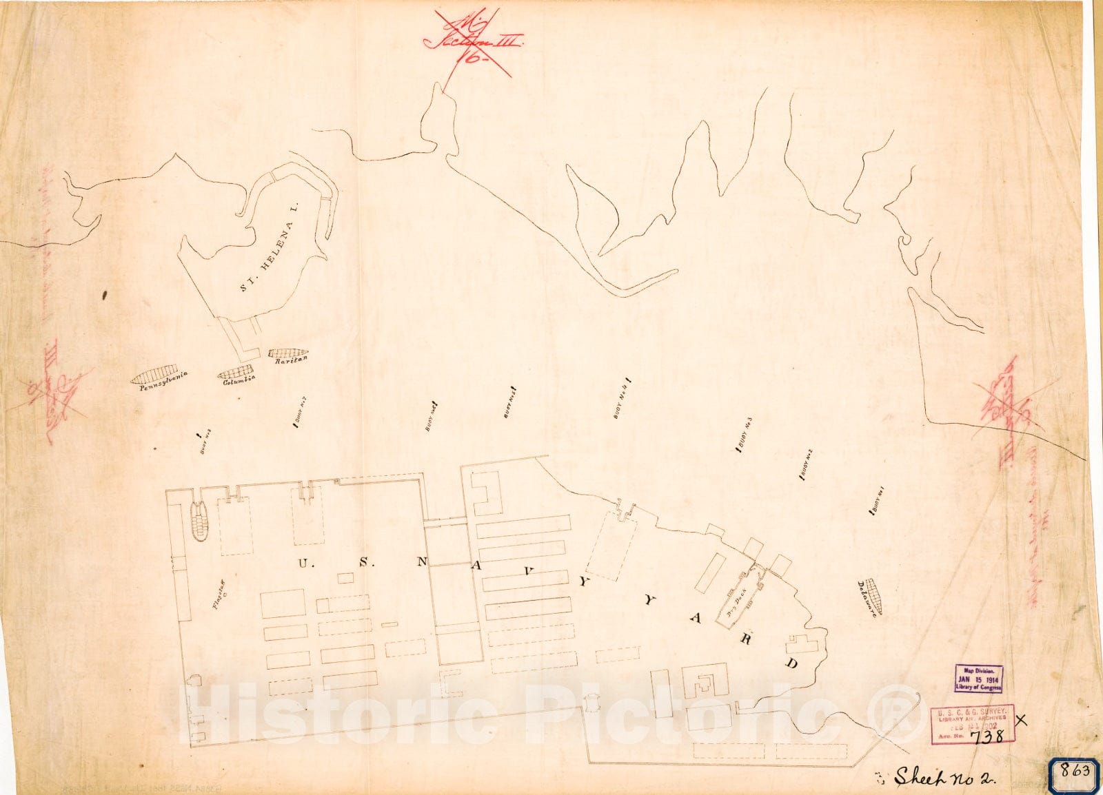Historic 1800 Map - Vessels Destroyed at Norfolk 1861.