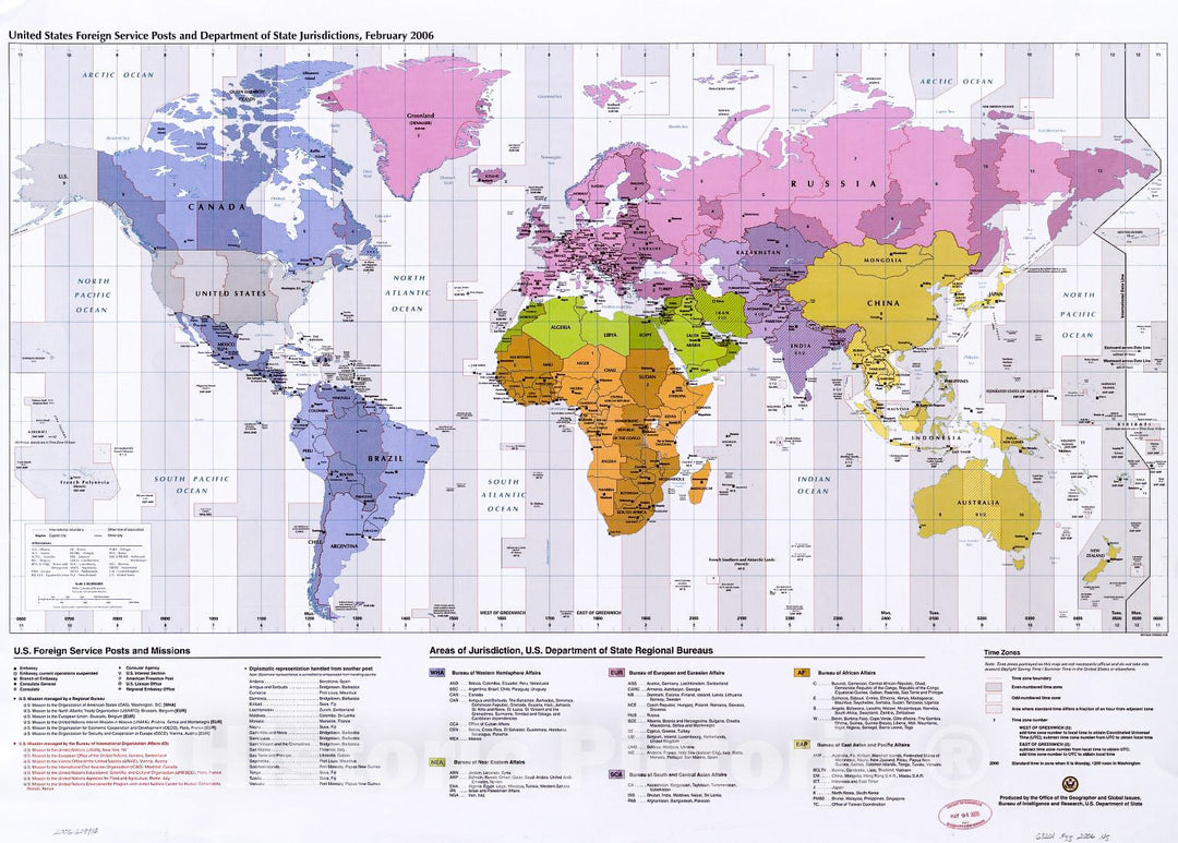 Historic 2006 Map - United States Foreign Service Posts and Department of State jurisdictions, February 2006 : World
