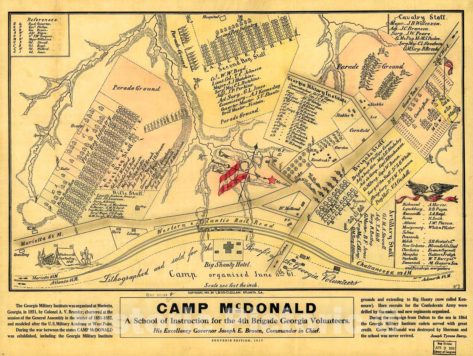 Historic 1917 Map - Camp McDonald; a School of Instruction for The 4th Brigade Georgia Volunteers