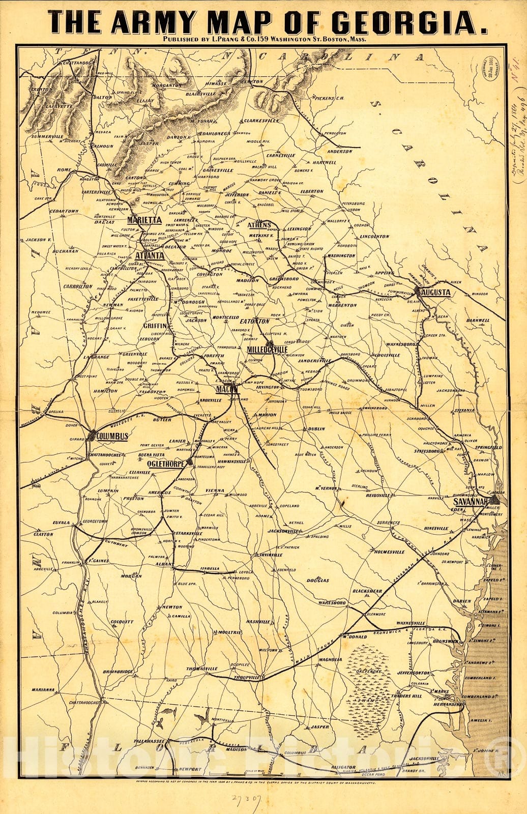 Historic 1864 Map - The Army map of Georgia.