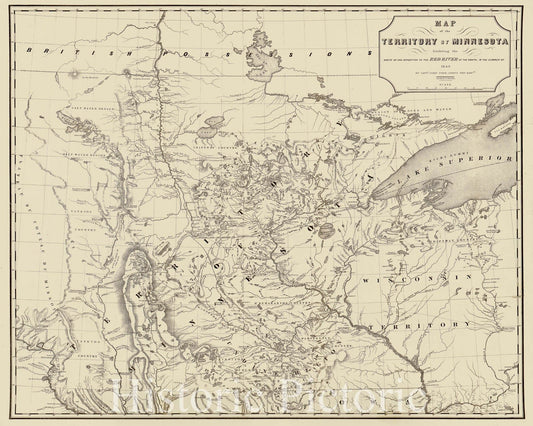 Historic 1849 Map - Map of The Territory of Minnesota exhibiting The Route of The Expedition to The Red River of The North, in The Summer of 1849