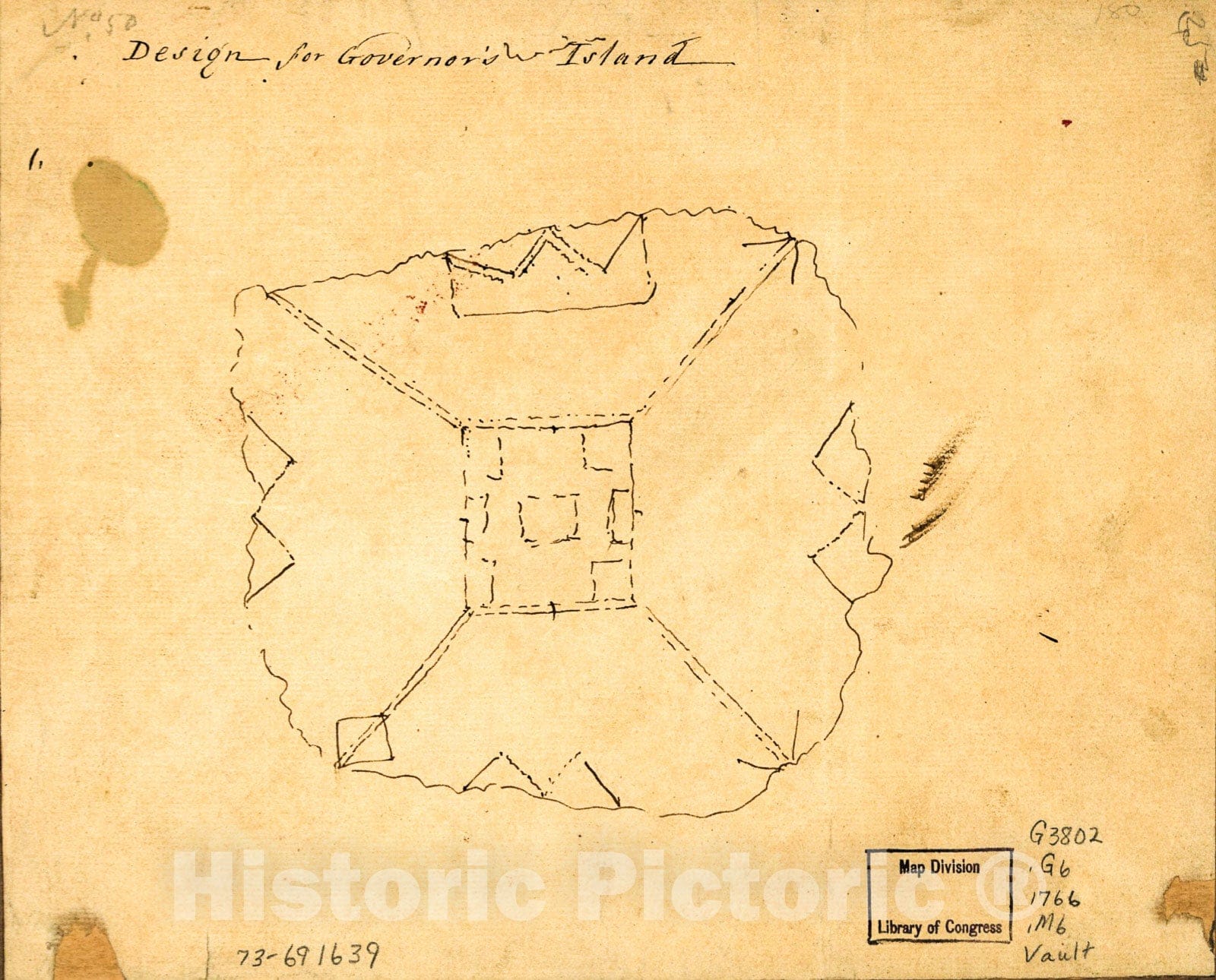Historic 1760 Map - Design for Governor's Island.