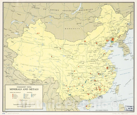 Historic 1967 Map - Communist China, Minerals and Metals.